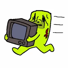 rob running with a boxy television