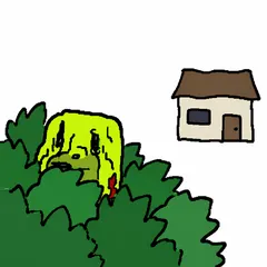 rob crouching in a bush watching a house